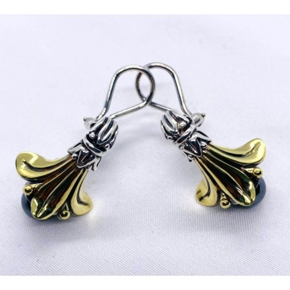 Lagos Caviar Large Arcadian 18K Gold Sterling Silver Hematite Pierced Earrings